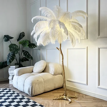 Nordic Ostrich Feather Led Floor Lamp Resin Copper Living Room 1