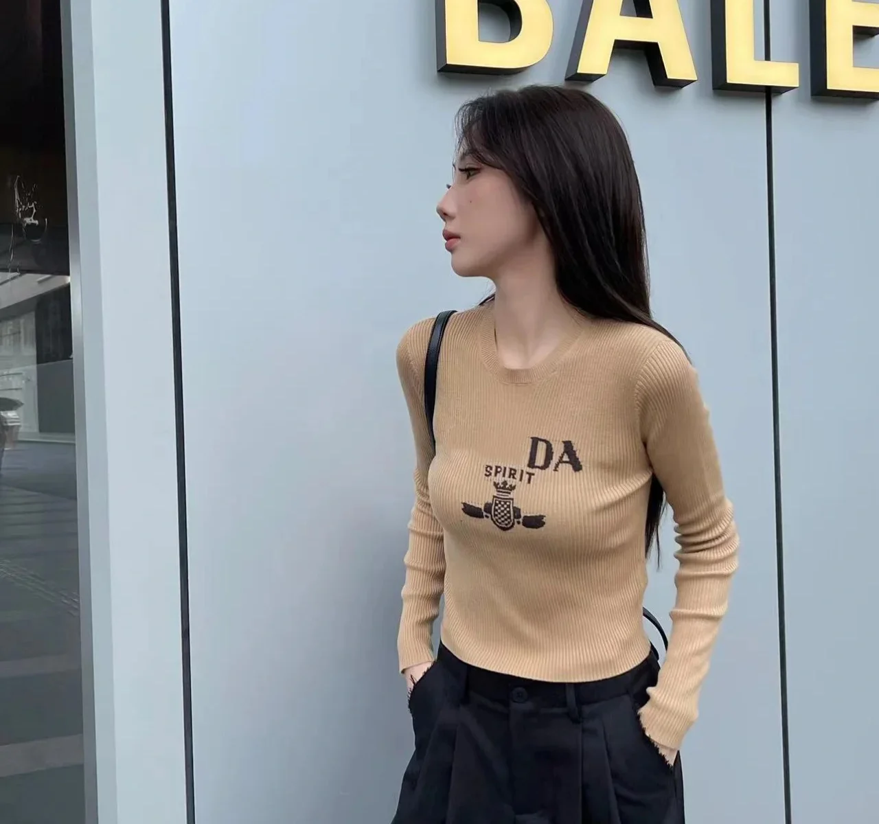 

Женские топы, рубашки, вязаный свитер, Ранняя осень, женский свитер с острыми буквами для девушек, облегающий Топ с длинным рукавом