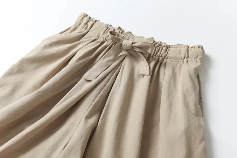 Elmsk High Waist Loose A-line Cotton Linen Bermuda Cargo Shorts Indie Folk Vintage Collect Waist Women