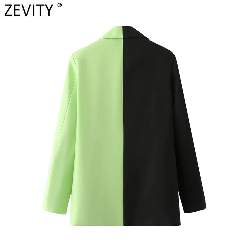 Zevity Женская мода зеленая черная Лоскутная верхняя одежда в уличном стиле