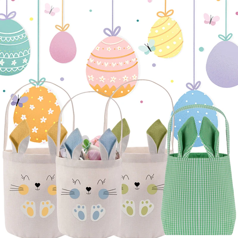 

New Arrival Easter Bunny Bag Egg Hunt Tote Bag Candy Toy Storage Packing Canvas Rabbit Ear With Handle Party Gift
