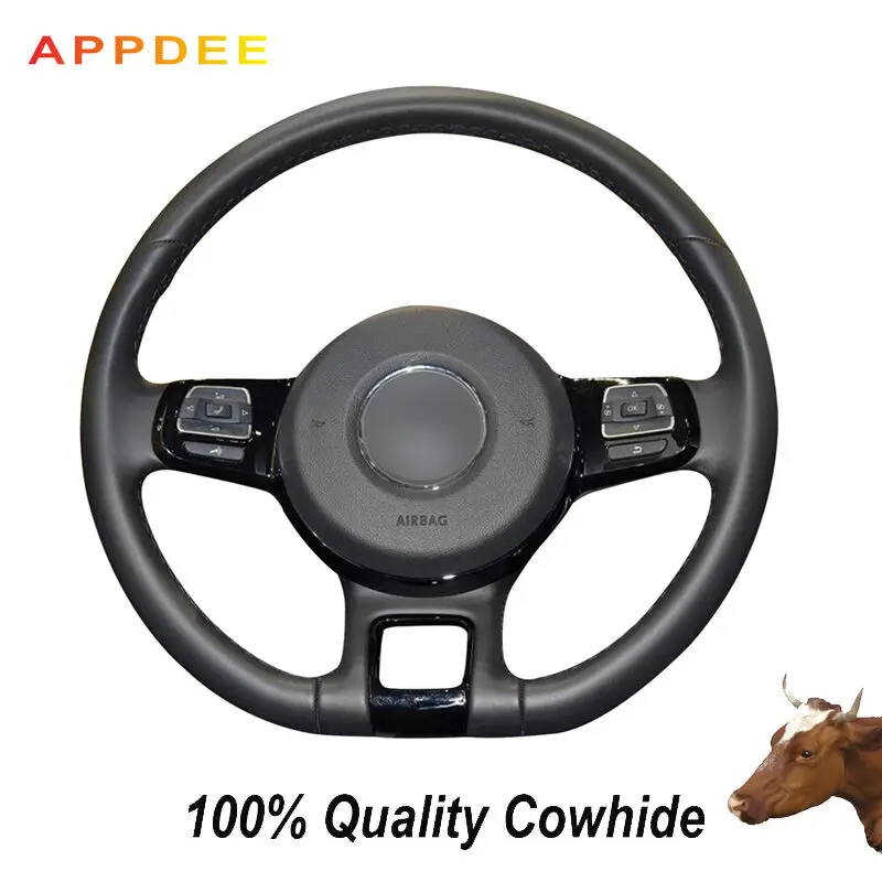 

Сшитая вручную черная накладка на руль APPDEE из натуральной кожи для volkswagen vw beetle 2012-2016 выше de 2013 2014 2015 2016