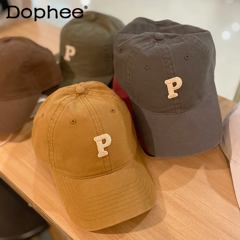 

Korean Letter P Peaked Cap Women Casual All-Matching Street Baseball Cap Couples' Hats 2022 Spring Summer New Travel Sun Hat Hot