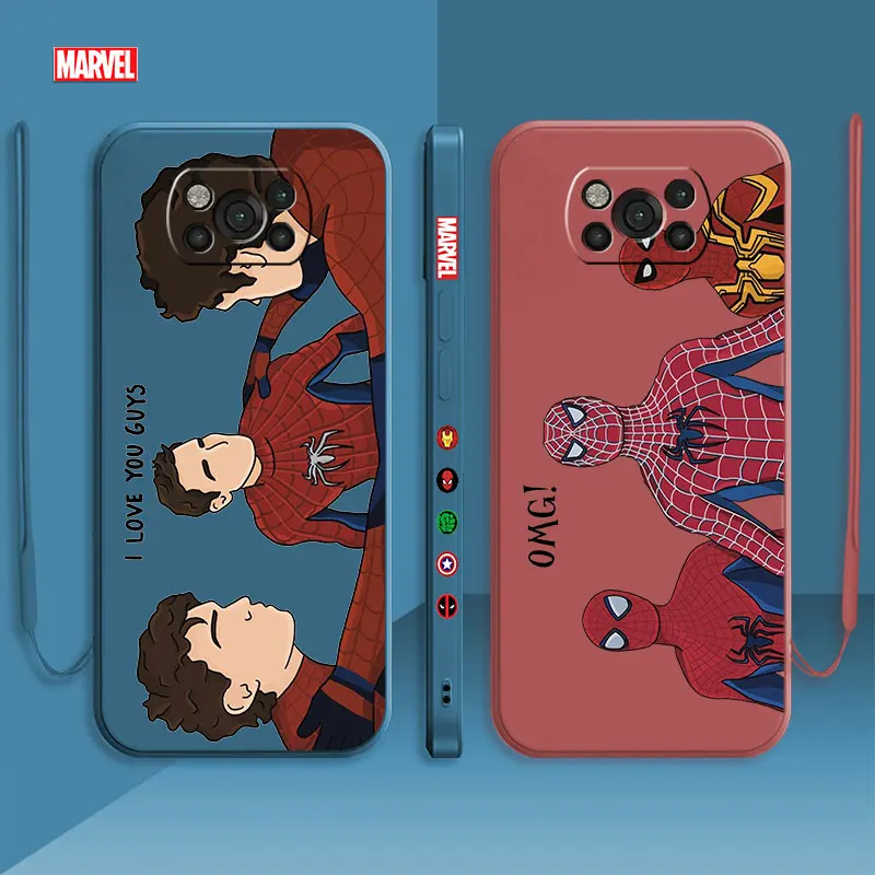 

Marvel Spiderman Three Generations Liquid Candy Color Case For Xiaomi POCO X3 X4 NFC M3 M4 Pro F3 GT for Mi 11 11T 10S 10T 10 8