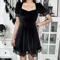 goth velvet romantic gothic vintage black mini dresses women lace aline high waist emo alt clothes pleated dress partywear