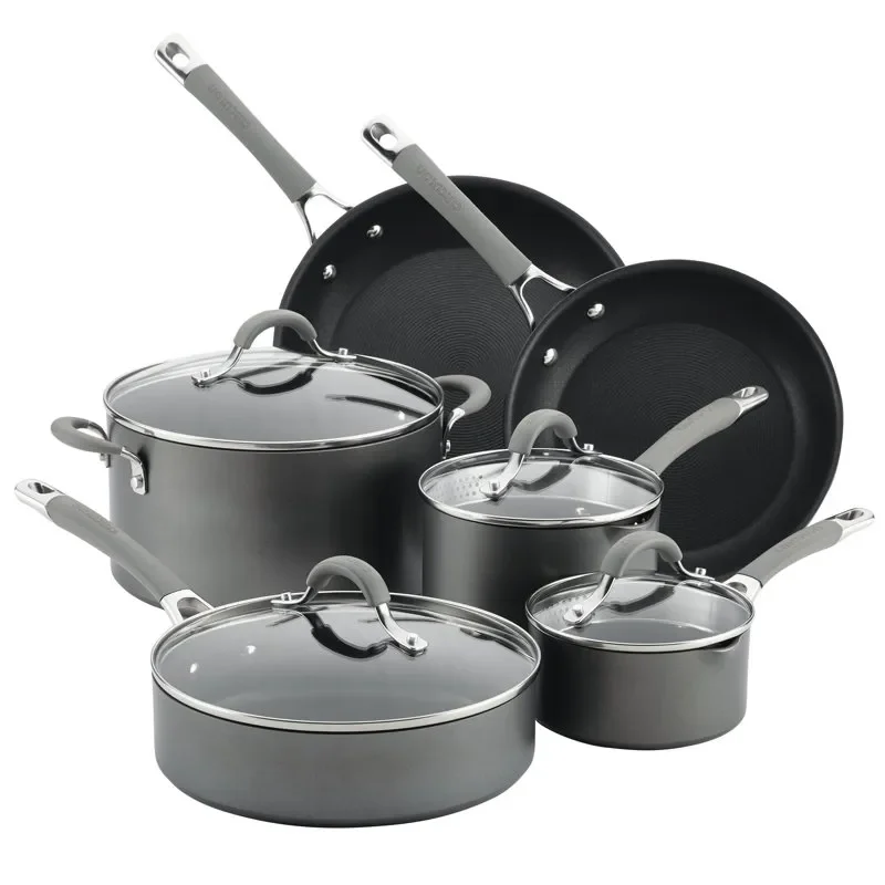 

Elementum Hard-Anodized Nonstick Cookware Set, 10-Piece, Gray