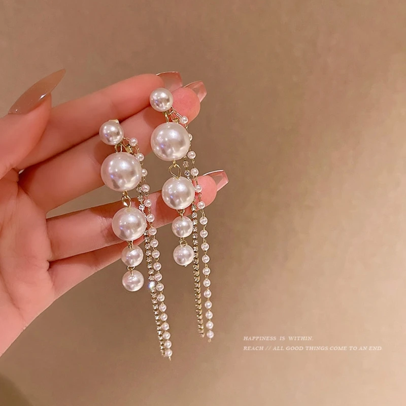 Жемчужные серьги-кисточки из серебра 925 пробы длинные серьги-подвески для ушей