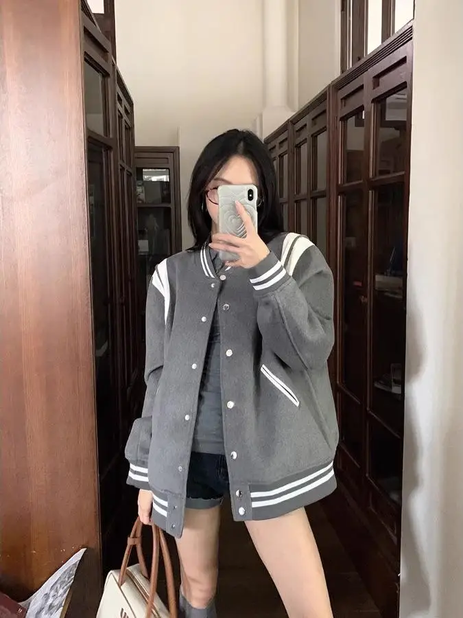 Американский винтажный серый теплый лоскутный полосатый шикарный корейский