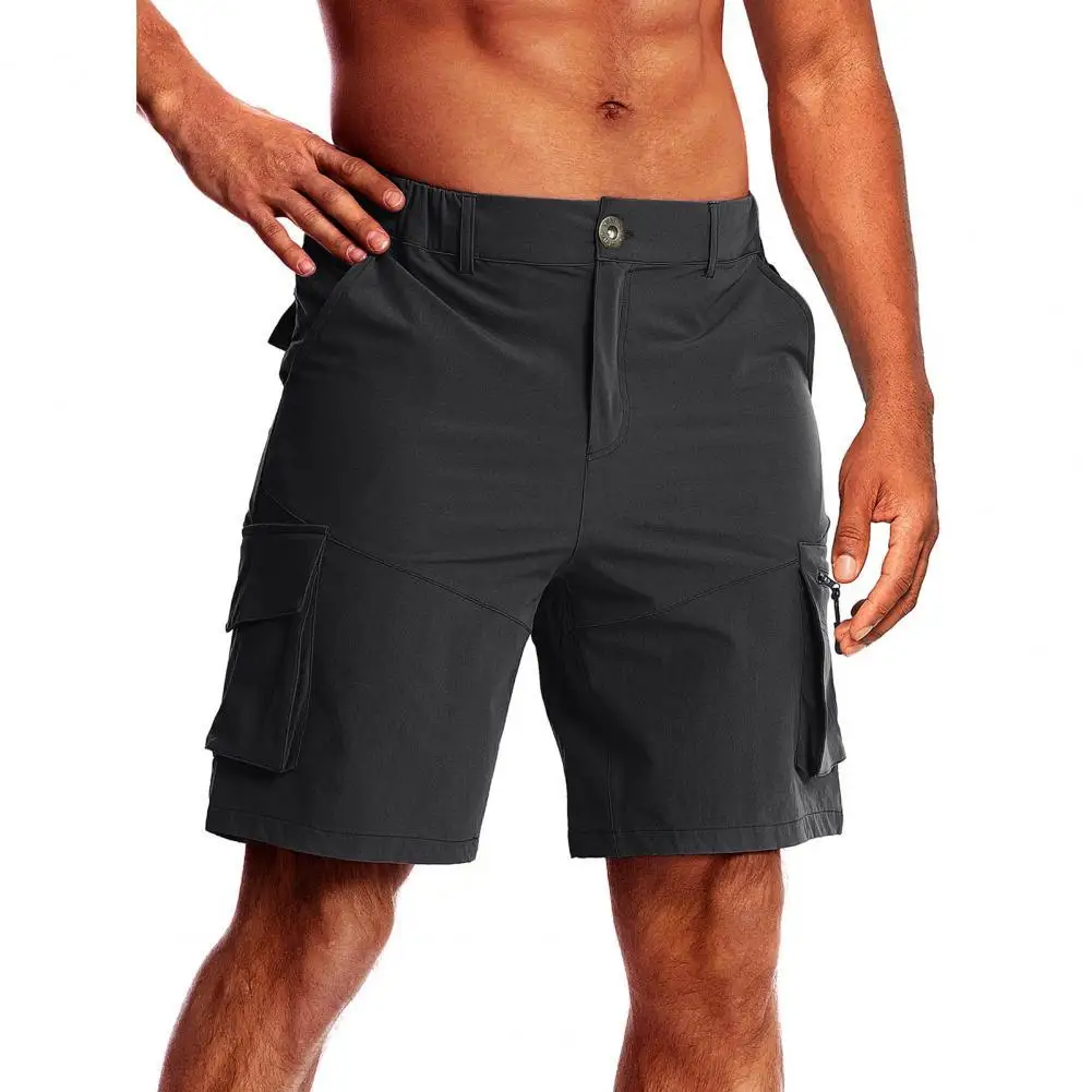 

Summer Men Cargo Shorts Solid Multi Pockets Summer Zipper Fly Straight Trousers Mid Waisted Drawstring Casual Jogger Shorts