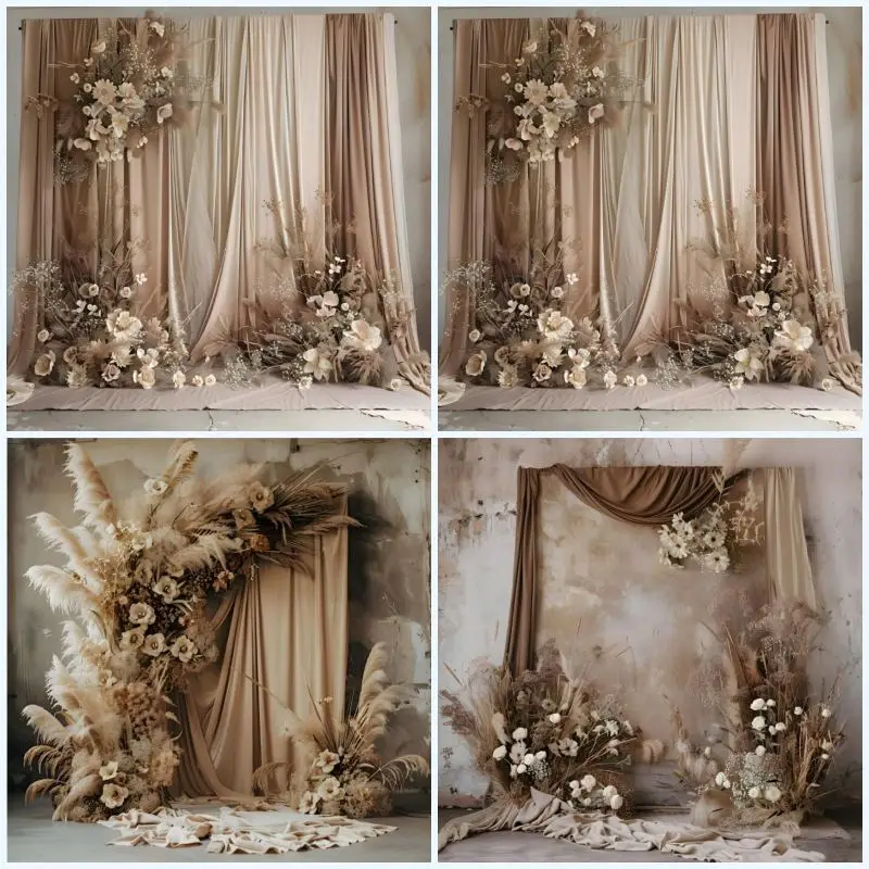 Мехофонд фон для фотосъемки бежевый коричневый бохо цветочный настенный