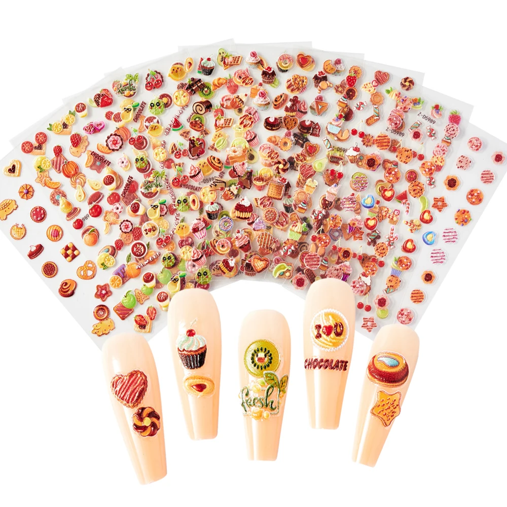 

1sheet Nail Art Cake Sticker Cupcake 5D Stereoscopic Embossed Avocado/IceCream Nail Decals Donut Designs Manicure Applique Decor