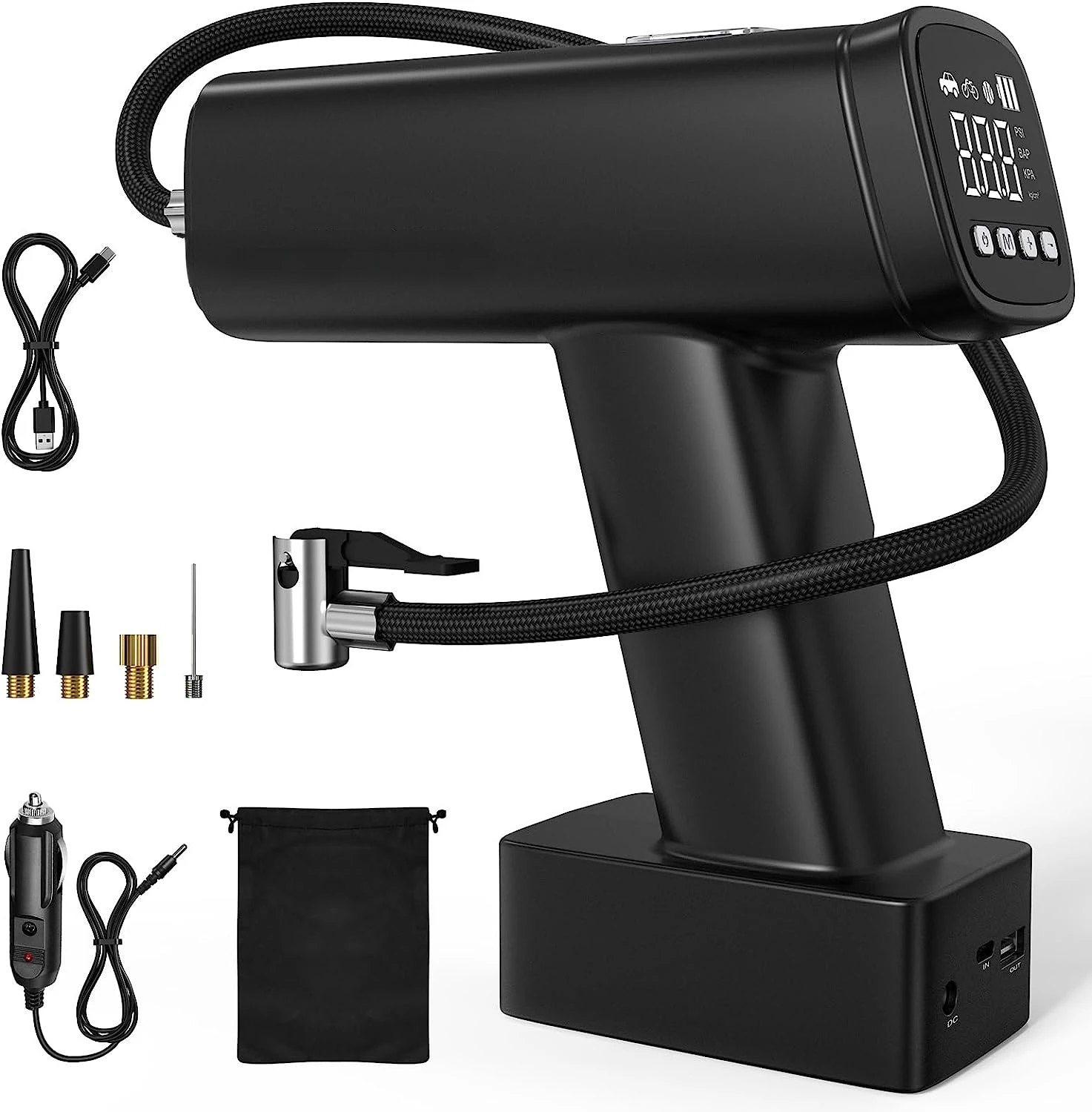 

Tire Inflator Portable Air Compressor, 160PSI Cordless Air with 7500 mAh , 12V DC Tire with LED, Small Tire Inflator with Digi