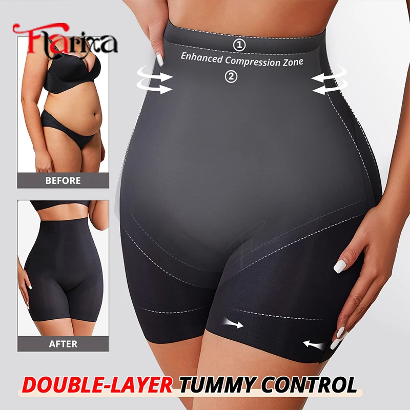 Flarixa Ice Silk шорты с контролем живота женские двухслойные утягивающие трусики для