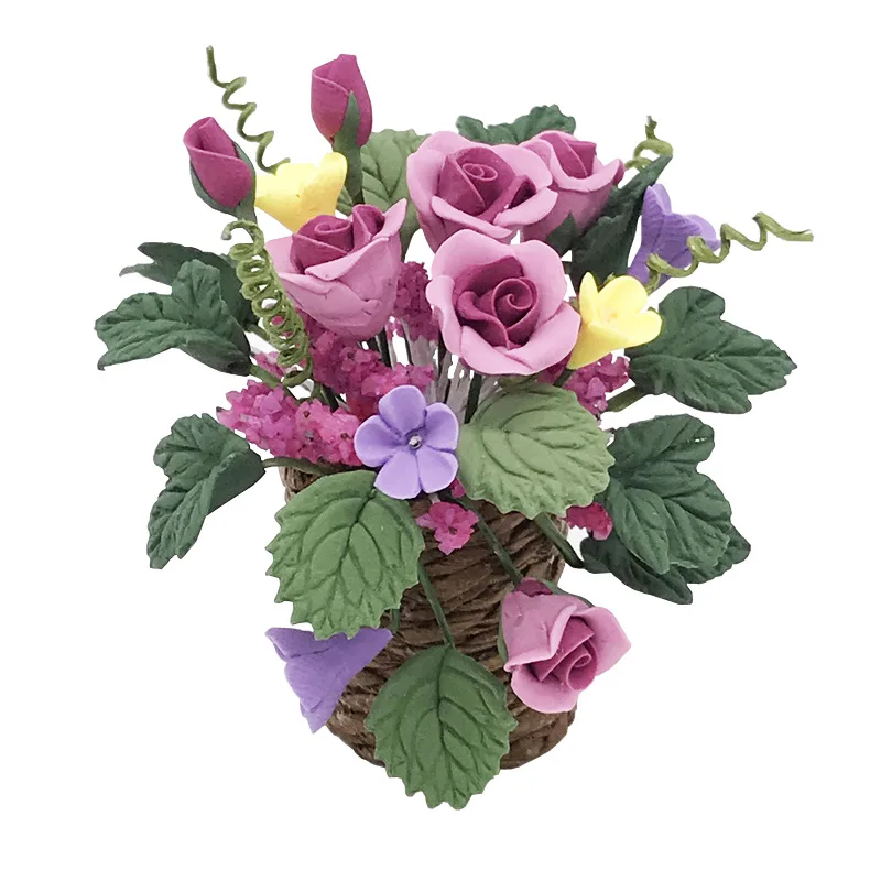 

1/12 Dollhouse Miniature Purple Rose Mini Flower Arrangement Toy for Doll House accessories Decoration