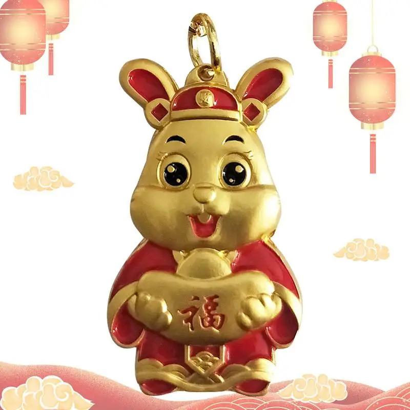 

Christmas Rabbit Key Chain New Year Lucky Bunny Keyring With Hanging Buckles Zinc Alloy Little Bunny Pendants Gift For Family