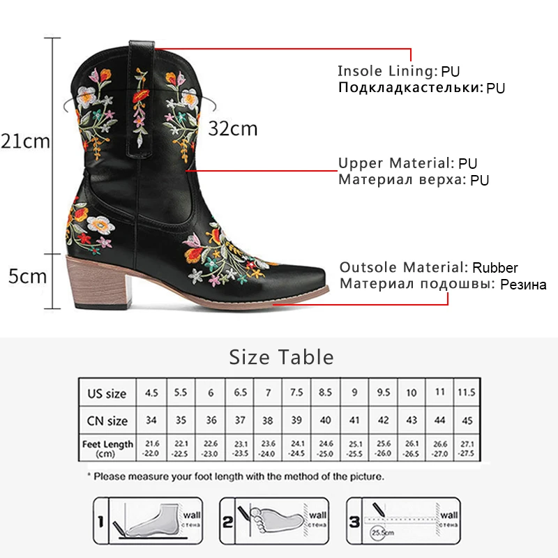 GOGD New Brand Fashion Ankle Boots Western Cowboy For Women Shoes 2023 Embroidered Sewing Floral Cowgirl Shoes Boots Pointed Toe images - 6