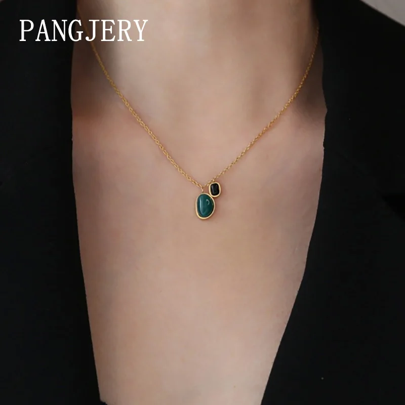 

Ожерелье женское зеленое из нержавеющей стали, с агатом