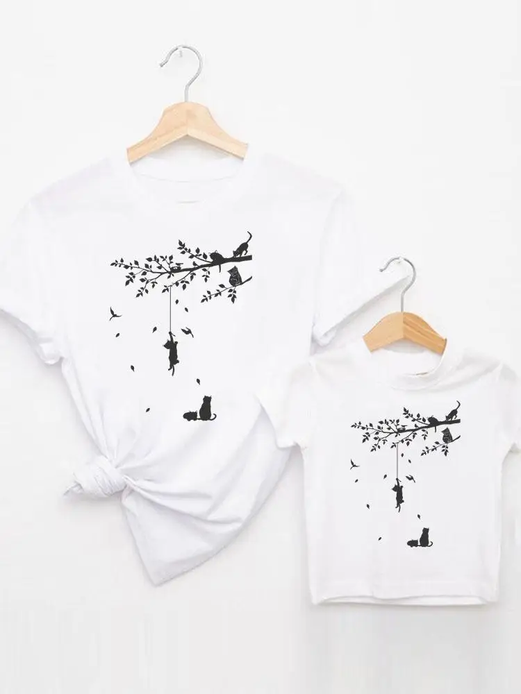 

Футболка женская летняя унисекс, милая Повседневная футболка с рисунком кошки, для детей