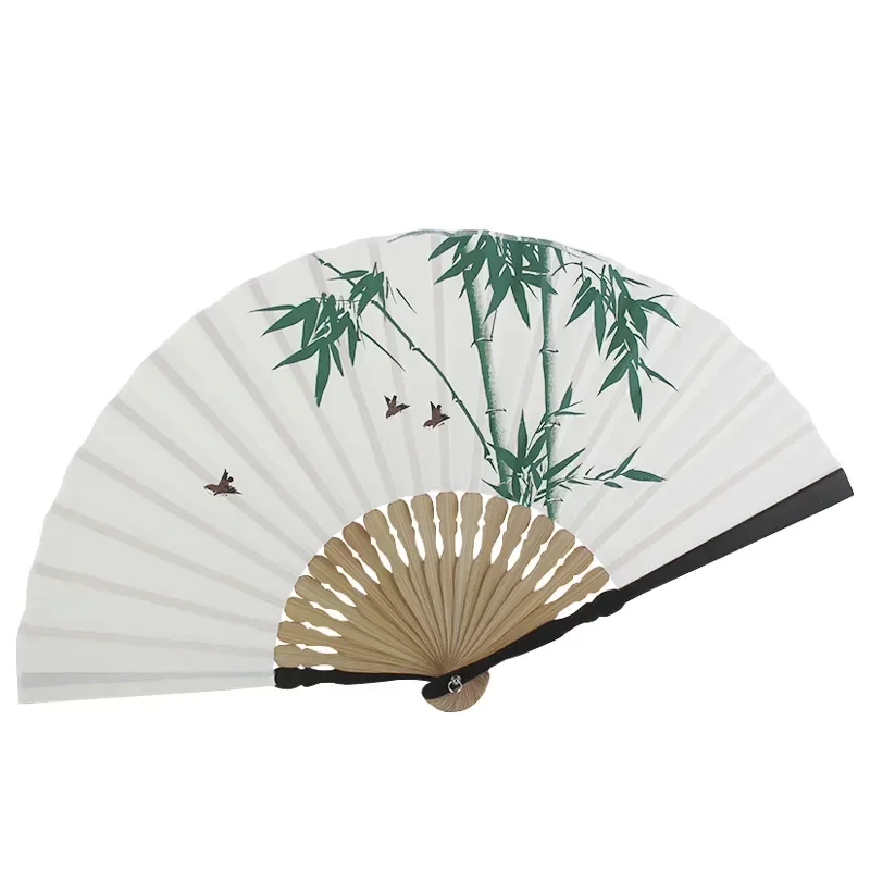 

7-Inch Chinese Style Fan Retro Style Men's and Women's Hanfu Summer Portable Folding Classical Cotton and Linen Printing Bamboo