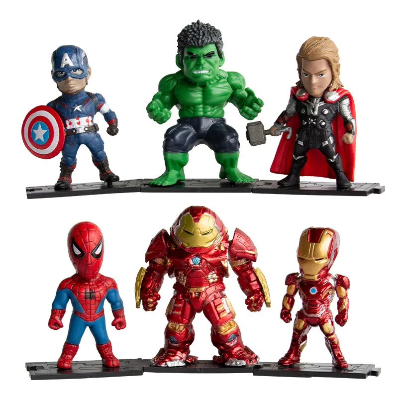 

6pcs Disney Marvel Action Figure Spiderman Hulk Kids Toys Anime Model Iron Man Thor Kids Cake Decoration Figure Doll Gift Toy