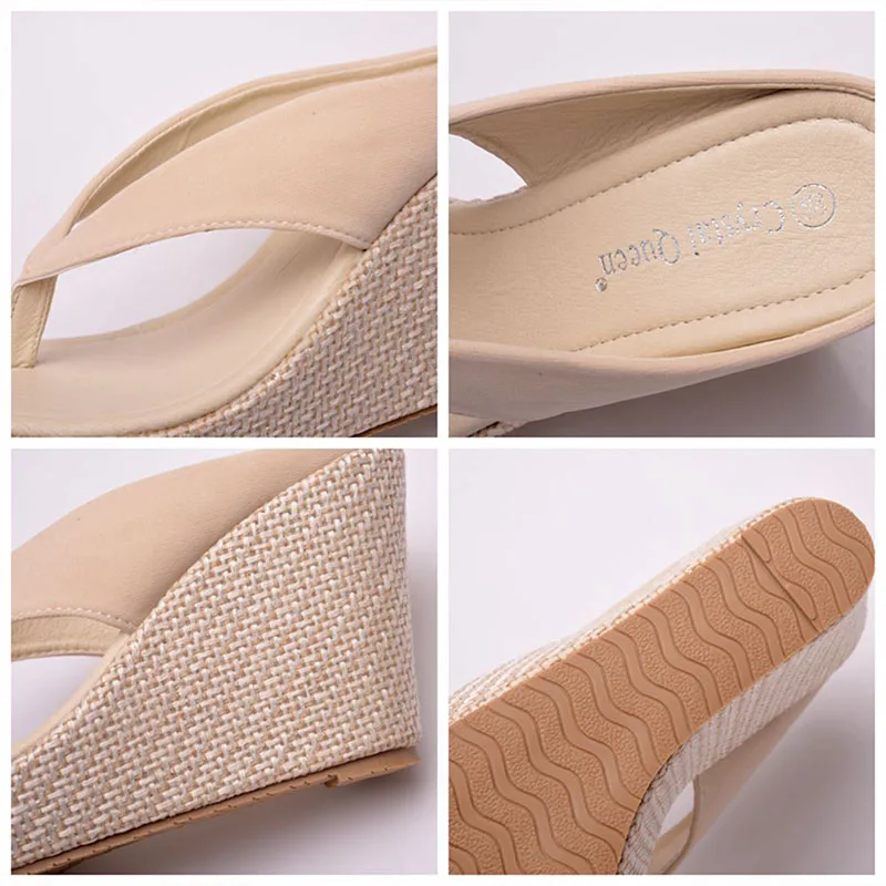 Large Size 34-43 High-heeled Slippers Fashion Platform Wedge Sandals Outdoor Non-slip Flip-flops Summer Daily Light High Heels images - 6