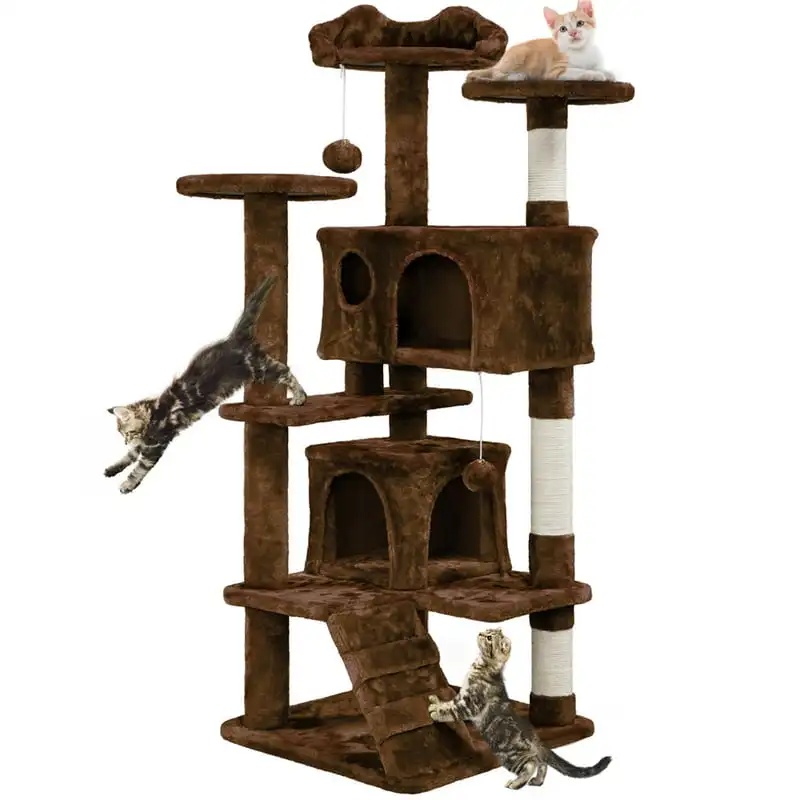 

Pet Play Palace 54.5" Cat Tree Scratcher Condo Furniture, Brown