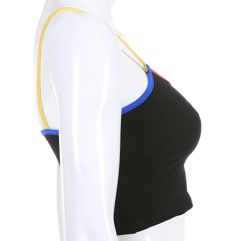 Женский укороченный топ на бретелях-спагетти летний эластичный Топ с вышивкой и