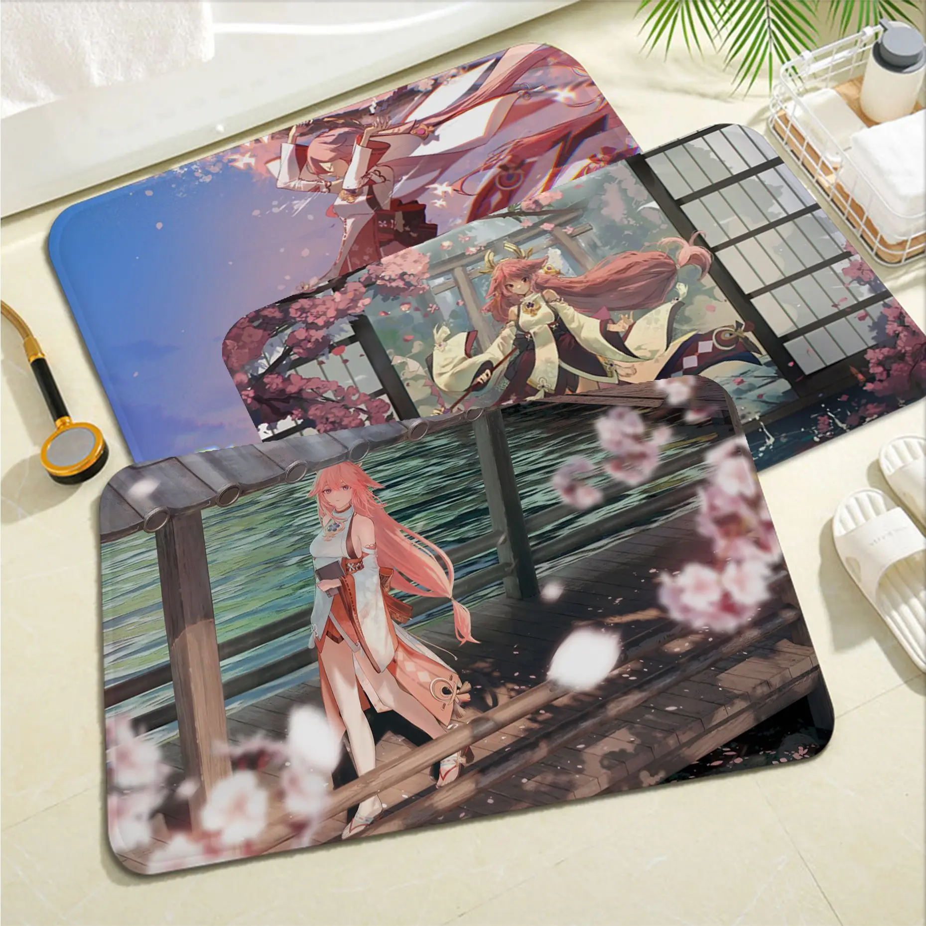 

Cute Anime Genshin Impact Yae Miko Bathroom Mat Anti-slip Absorb Water Long Strip Cushion Bedroon Mat Doormat Area Rug