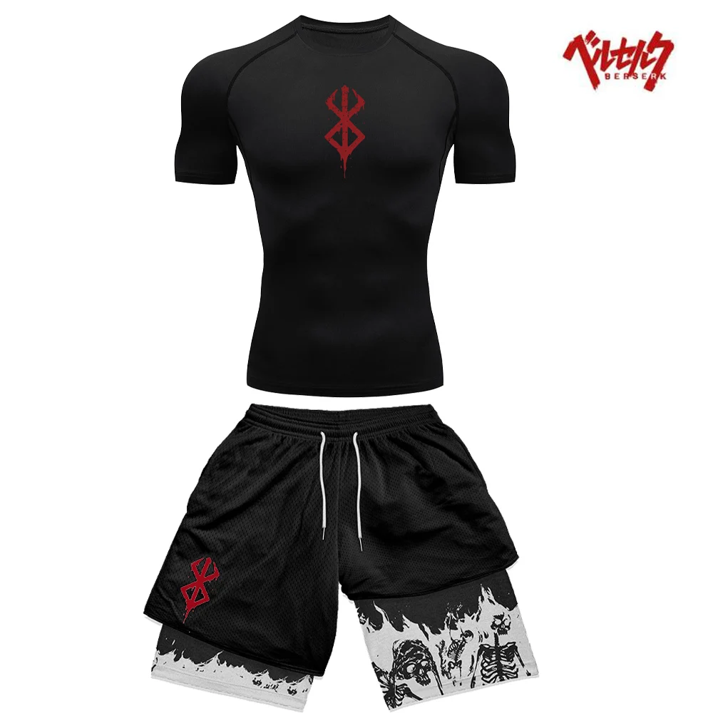 

Berserk Guts Anime Compression Sportswear Set Fitness Suit for Men Quick Dry Compression Shirt+Gym Shorts 2PCS Running Workout