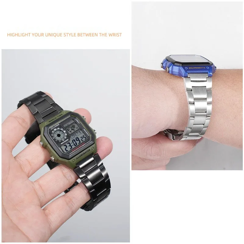 Фото Для Casio W-212HD W-218H W-218HD-1A SGW-300H/400 Series ремешок аксессуары 18 мм ремешок для часов складная пряжка браслет ремешок для часов №4