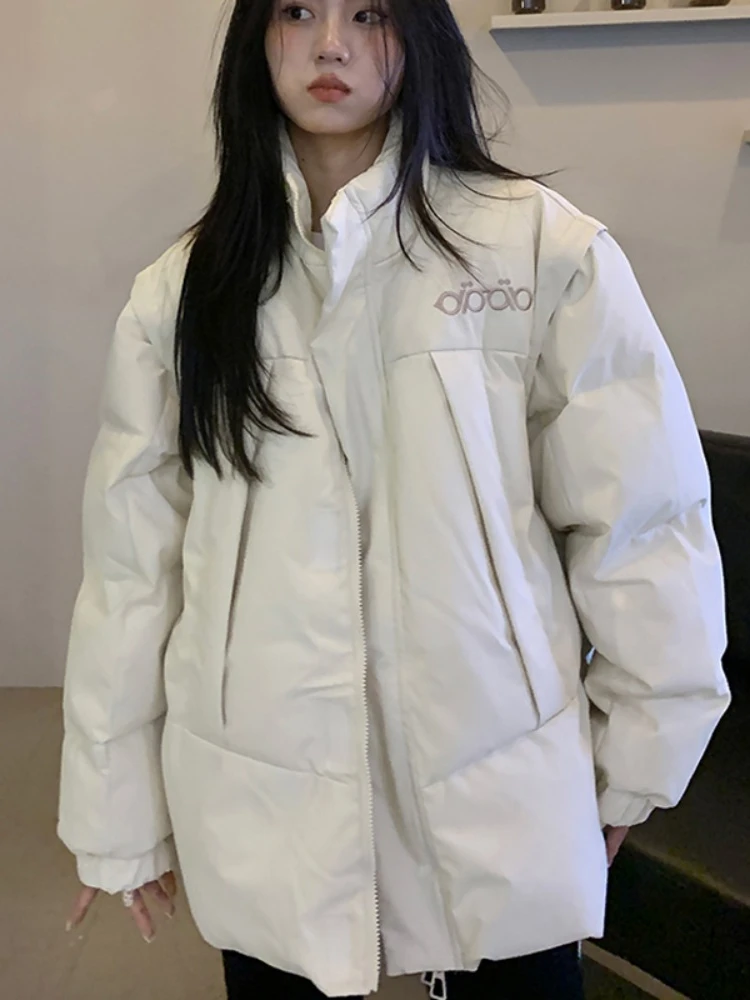 

HOUZHOU Korean Fashion Casual Winter Jackets for Women 2023 Famale Sleeves Detachable Down Loose Coat Warm Parkas Joker Puffer