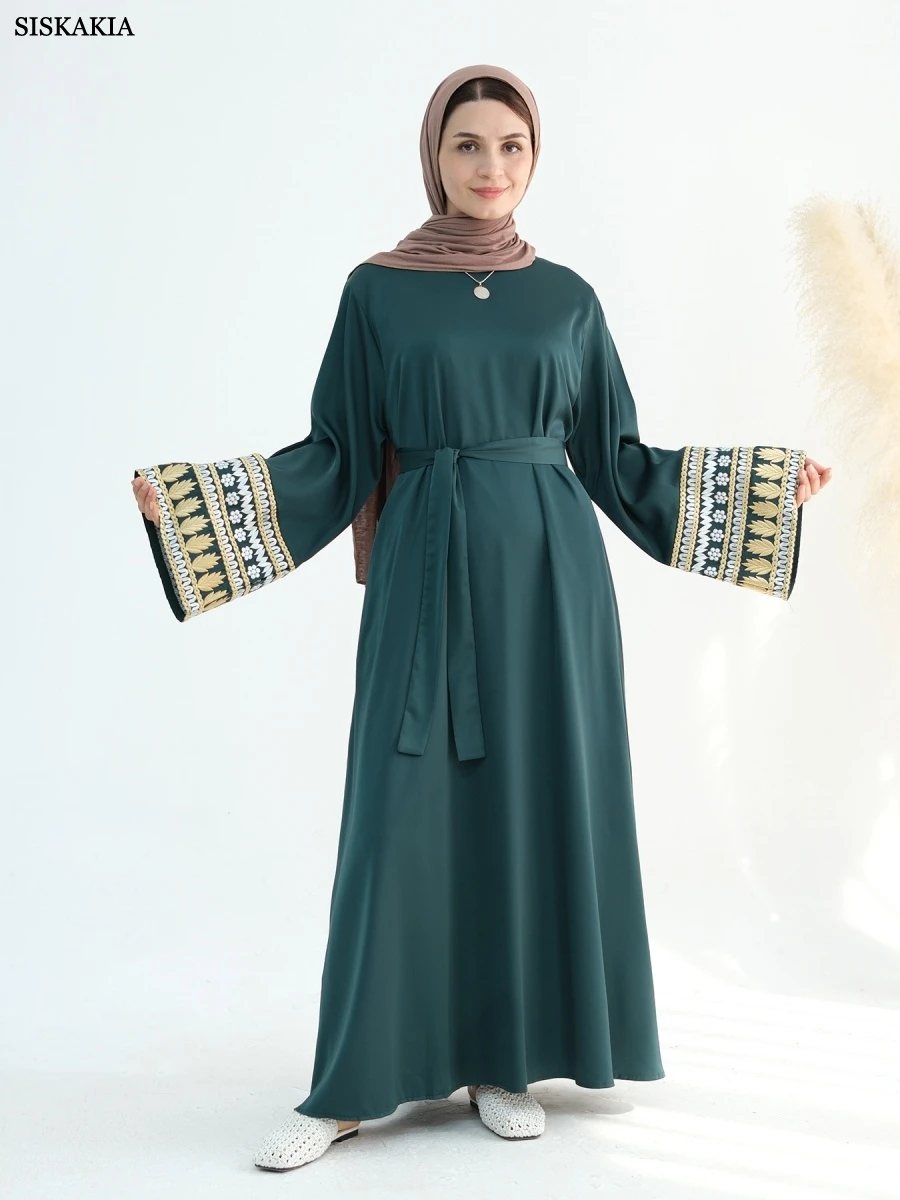 1.Siskakia Рамадан мусульманское элегантное свободное платье макси с рукавами и