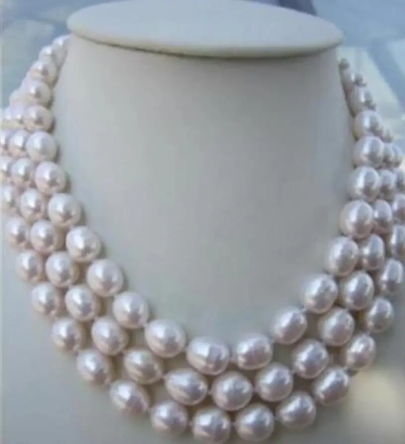 

3 cordes 9-10mm naturel mer du sud blanc baroque collier de perles 18-20 inch