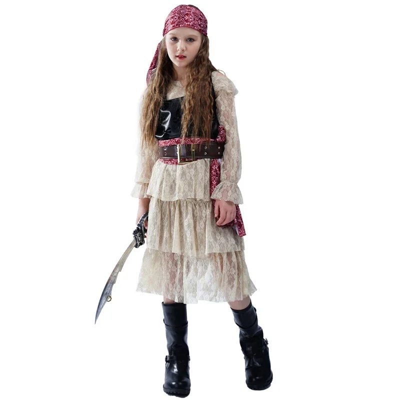 Cosplay Buccaneer Dress Set Kids Child Halloween Party Up Stage Performance Suit Pirate Role-Playing Costumes for Girls