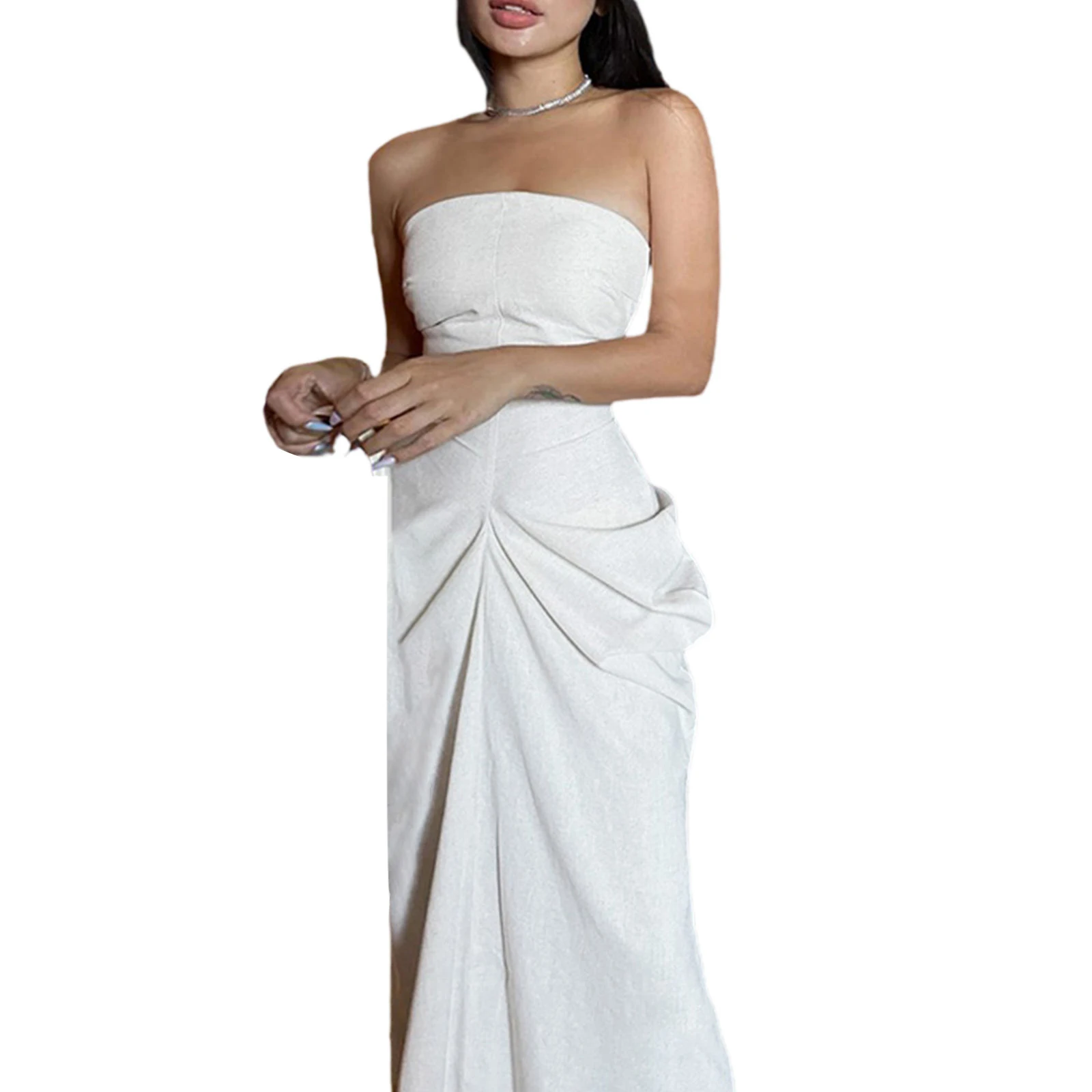 

Musuos Women Open Back Tube Dresses Solid Summer Dress Off Shoulder Sleeveless Strapless Ruched Dress Cocktail Club Streetwear