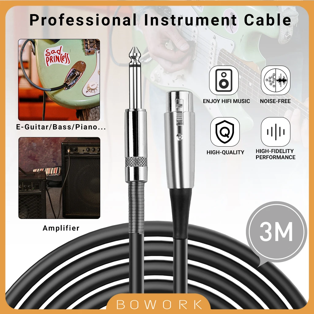 

6.35mm Jack 1/4 inch Male TS Jack To XLR 3 Pin Plug Audio Cable Mic Adapter Cord For Guitar Pedal Microphone Speaker Amplifier