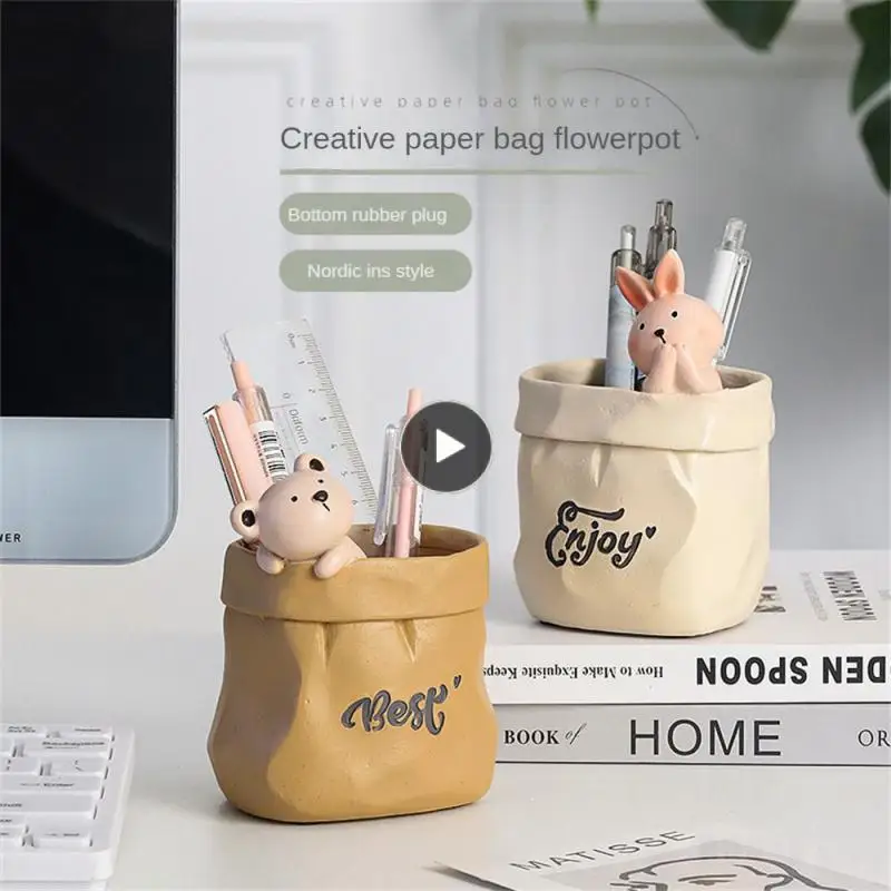 

Garden Supplies Storage Basket Multi-purpose Ornament Childrens Pen Holder Creative Imitation Paper Bag Small Flower Pot