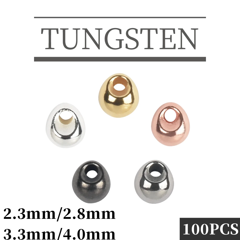 MUUNN 100PCS 2.3~3.8mm Tungsten Jig Off Beads,Tying Nymph Jig Head,Tear Drop Eccentric Hole Offset Beads,Fly Tying Material