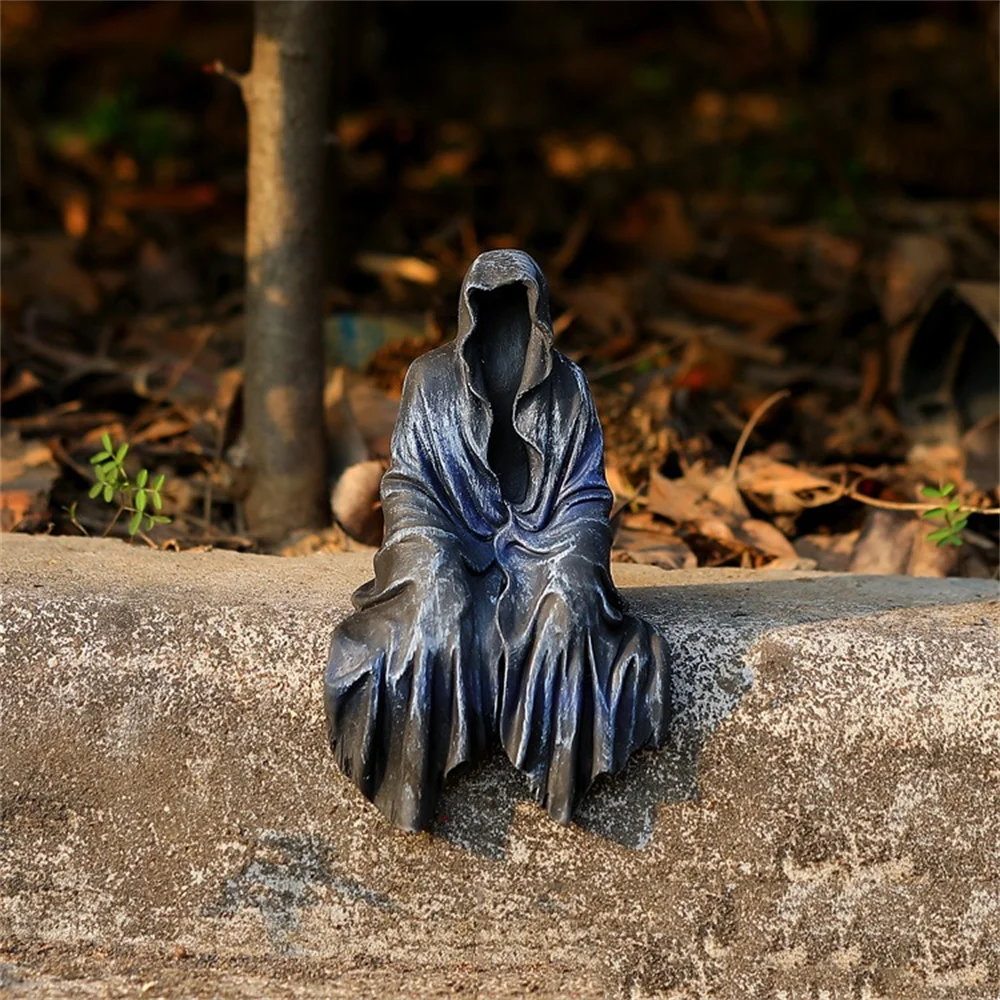 

Черная мрачная статуя Жнеца, захватывающий халат, ночник, ужас, призрак, искусственная смола, Настольная статуэтка, украшения