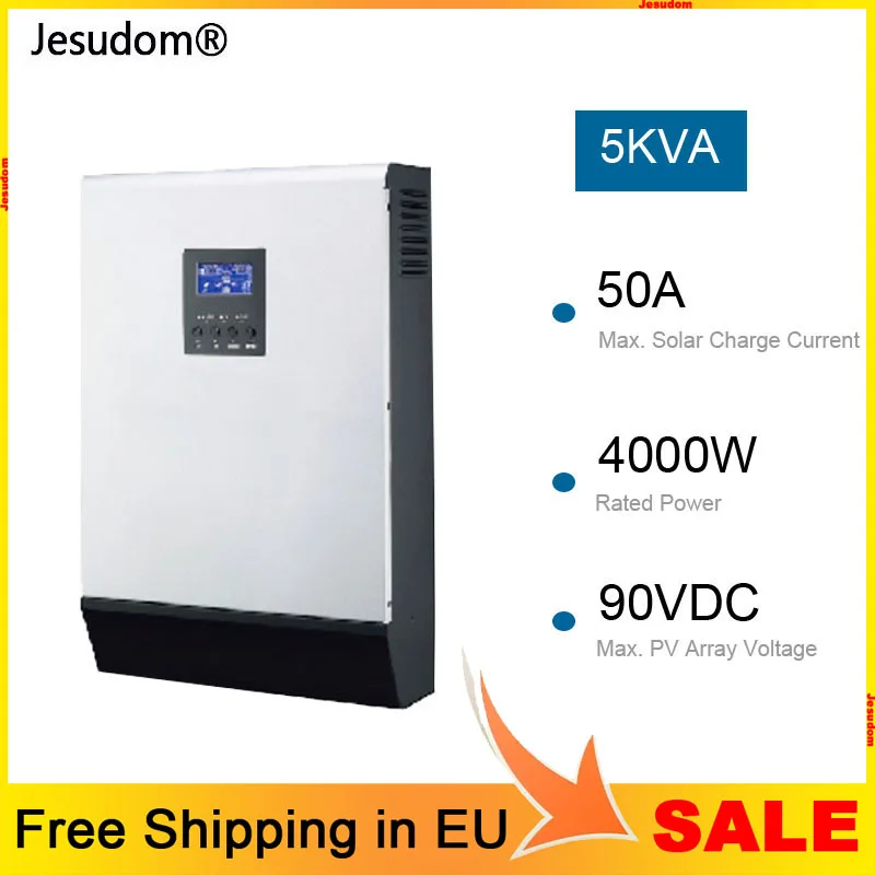 5КВА Гибридный инвертор солнечной энергии чистого синусоидального типа с выходом 220В переменного тока и встроенным ПШИ 48В50А контроллером заряда фотоэлементов с зарядным устройством на 60А переменного тока.