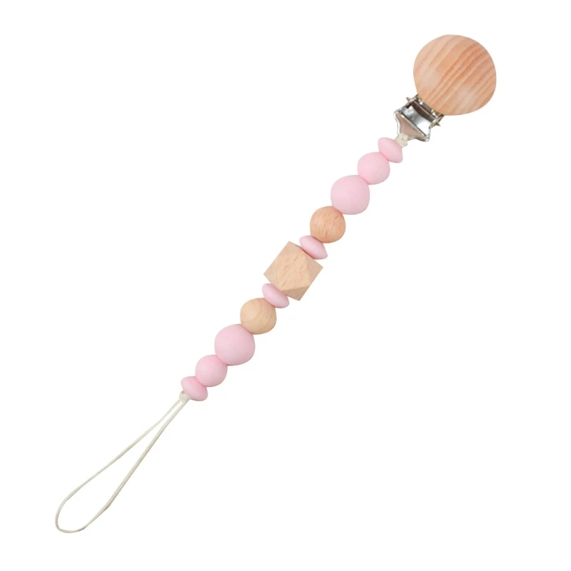 

Cute Wooden Bead Pacifier Clips Silicone Dummy Chain Holder Newborn Soother Chains Nipple Holder for Babies