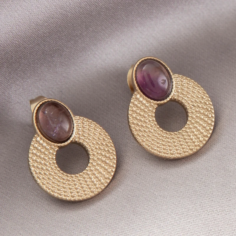 Stainless Steel Stud Earrings for Women Natural Stone Bohemian Dangle Earrings Luxury Elegant Geometric Jewelry