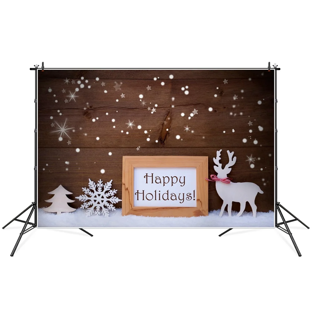 

Christmas Snowflake Deer Wooden Planks Photography Backgrounds Banner Custom Baby Party Decoration Photo Booth Backdrops Props