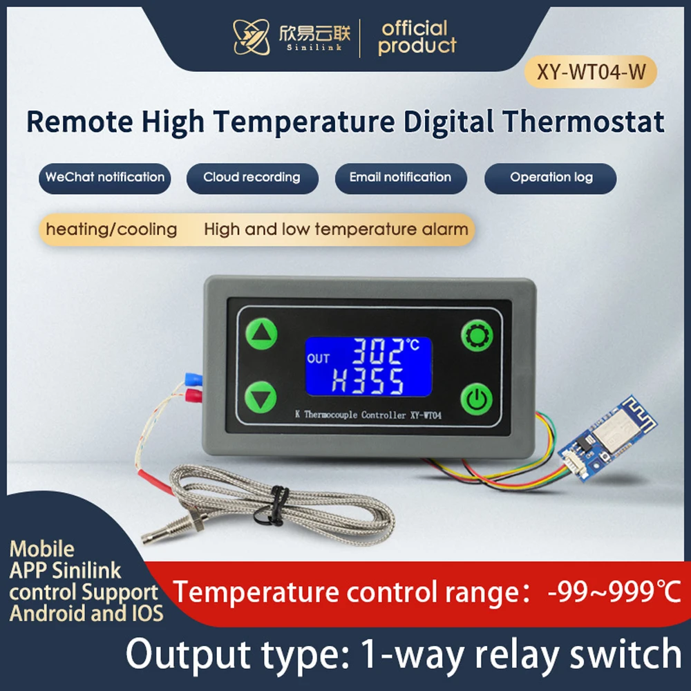

WIFI Remote Digital Temperature Controller K Thermocouple High Temperature Controller -99~999℃ XY-WT04
