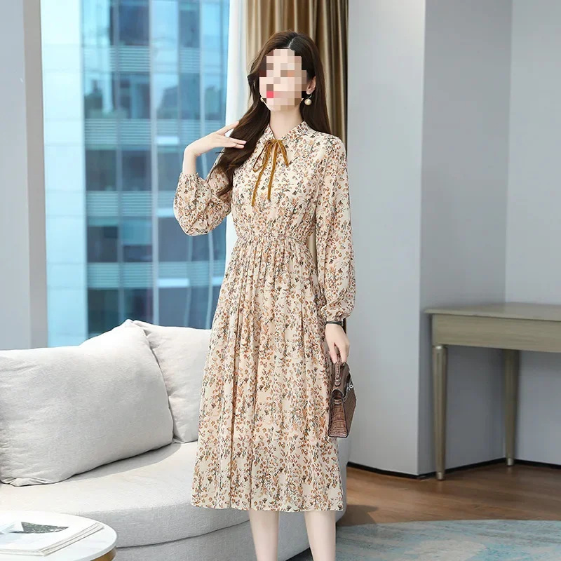 2024 новый стиль шифоновое платье с длинными рукавами женская одежда ранняя весна