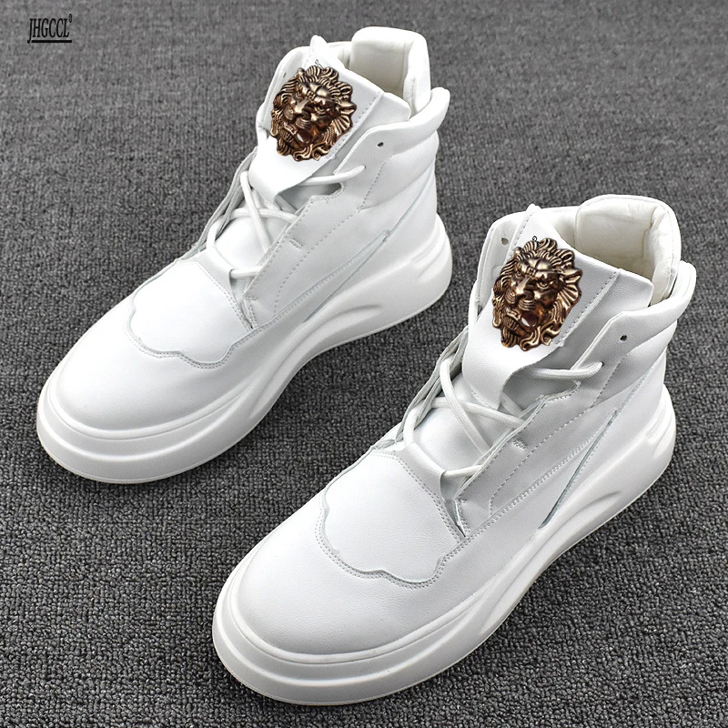 Мужские сетчатые кроссовки высокие дышащие повседневные маленькие белые