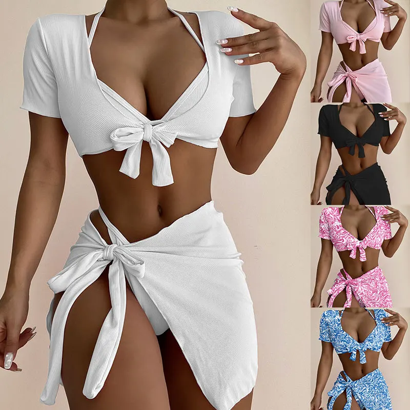 

Swimsuit 2022 new bikini striped sexy three-piece swimsuit female bikini