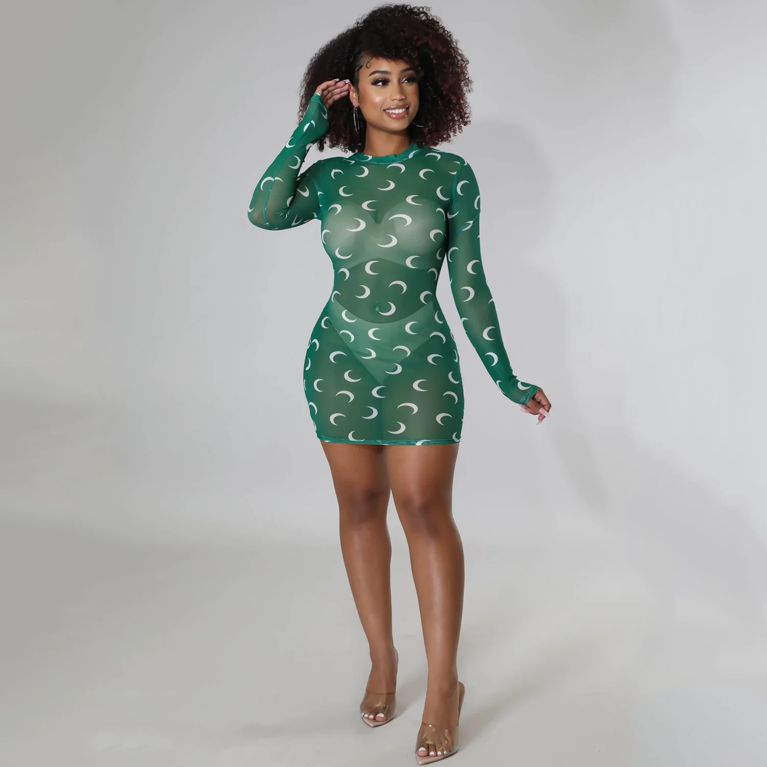 

SUJYing Summer New Women's Fashion Sexy Screen Printed Long Sleeve Dress Women