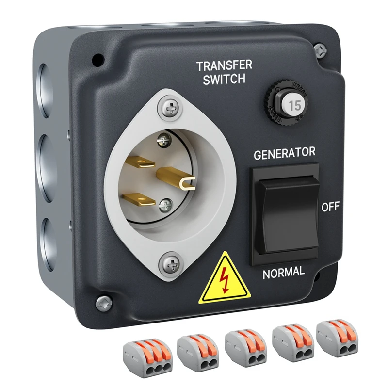 

Generator Transfer Switch Weatherproof Transfer Switch Pre-Wired With Circuit Breaker For RV, 15A 125V US Plug Durable