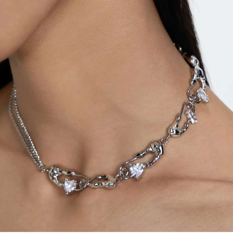 

Timeless Wonder Fancy Zirconia Heart Paper Clip Necklace for Women Designer Jewelry Gothic Trendy Ins Rare High End Gift 4022